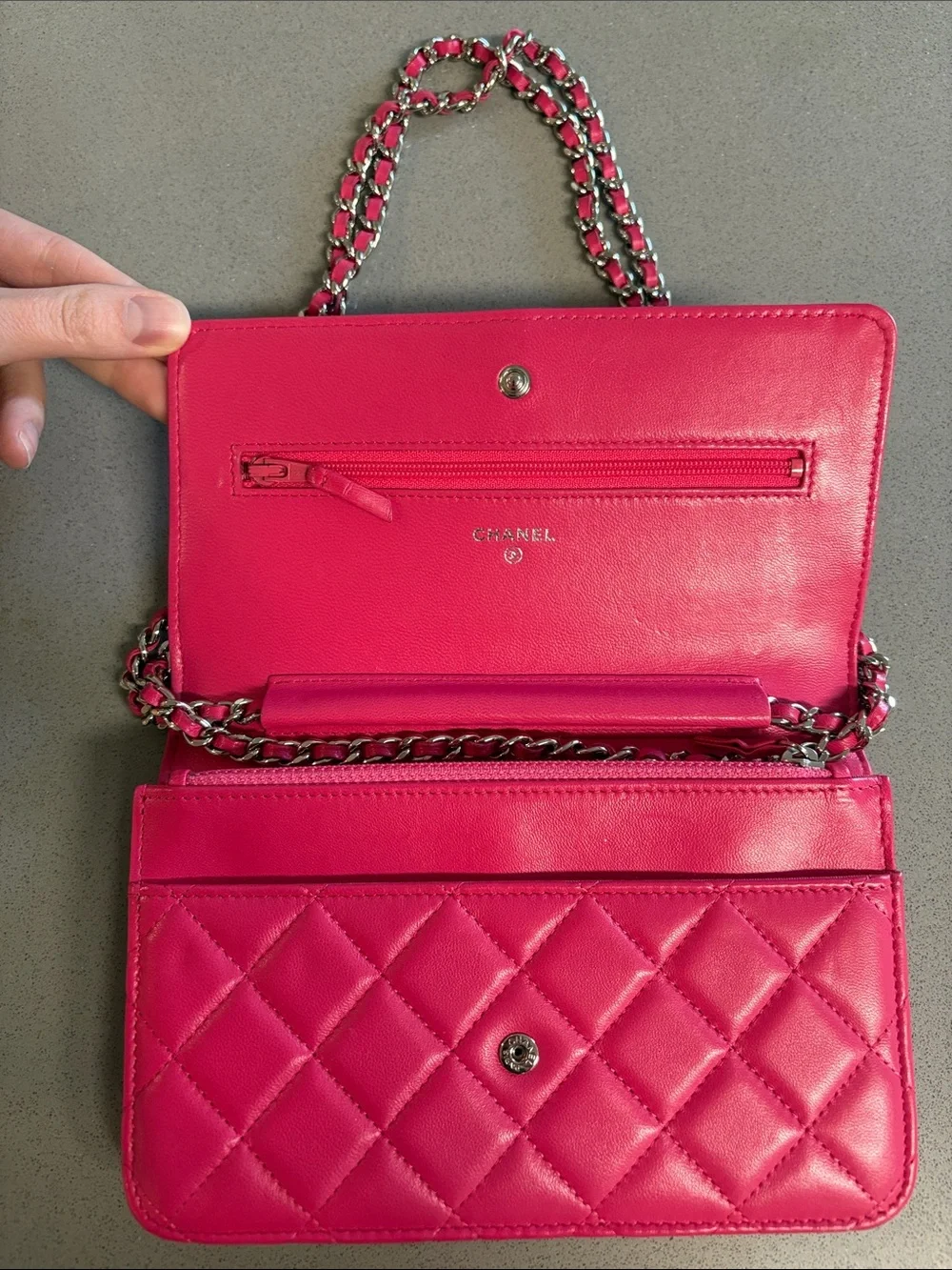 CHANEL Pink Lambskin Classic Quilted Wallet On a Chain - Picture 3 of 15